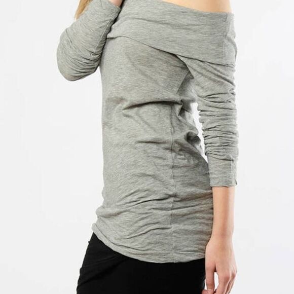 JAMES PERSE Size 4 (Large) Taupe Off Shoulder Long Sleeve Tunic or Top - Picture 11 of 12